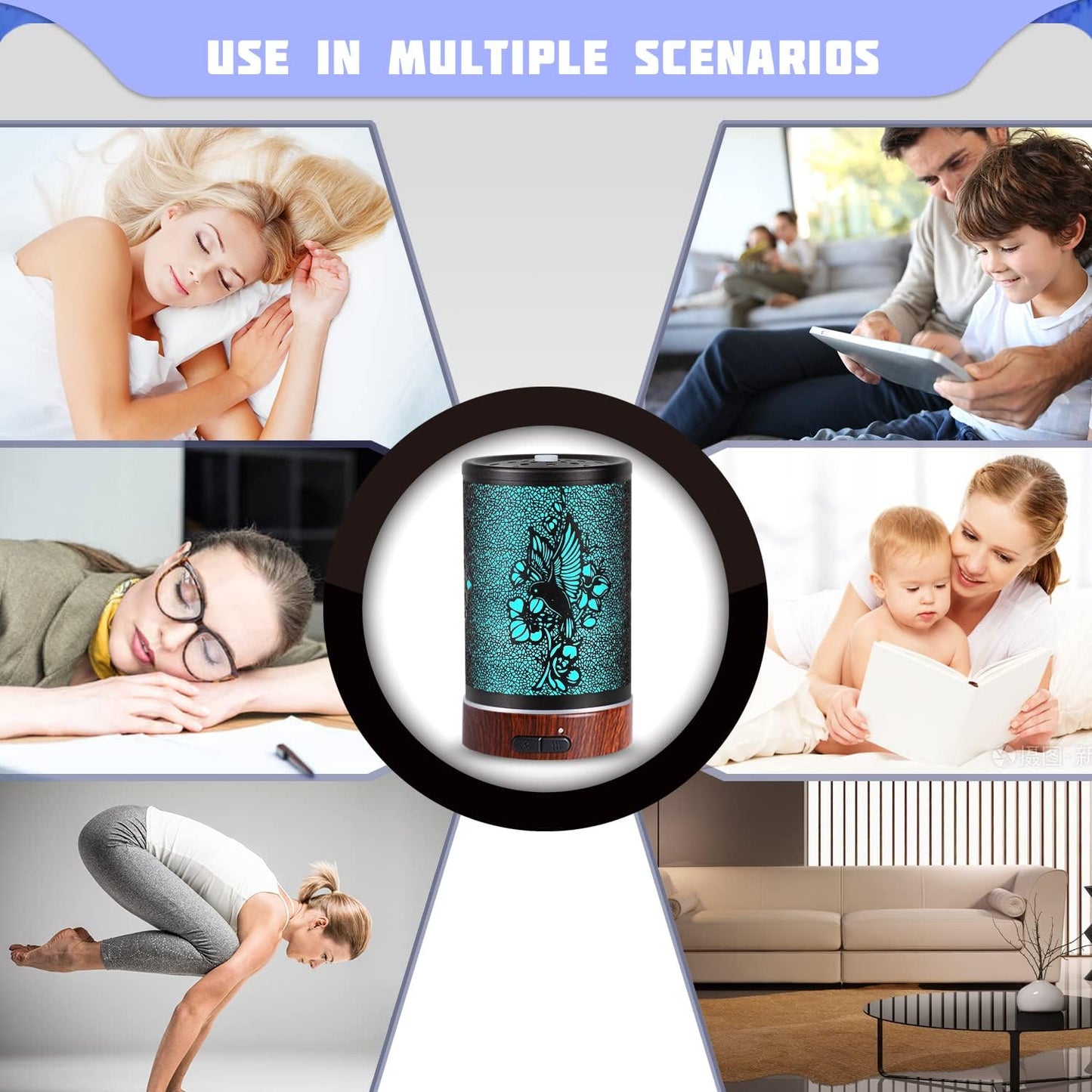 Essential Oils Diffuser,Aromatherapy Diffuser,Birthday Gifts for Women Mom Grandma,Metal Cool Mist Humidifier with 7 Colors Lights Waterless Auto Off Air Diffusers (A-Hummingbird)