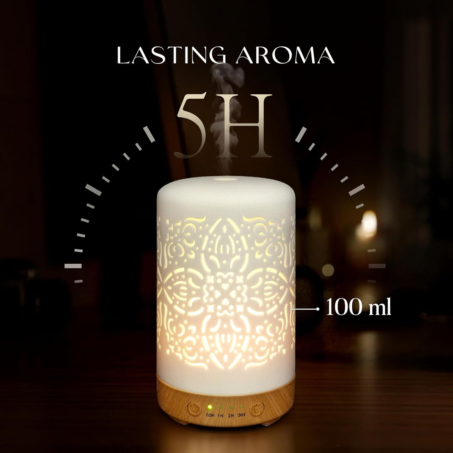 Earnest Living Essential Oil Diffuser White Ceramic Diffuser 100 ml Timers Night Lights and Auto Off Function Home Office Humidifier Aromatherapy Diffusers for Essential Oils