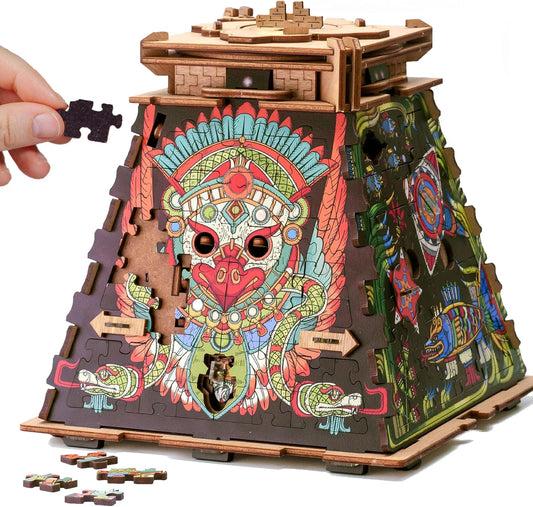 iDventure Cluepuzzle Pyramid of The Sun | Puzzle Box with Jigsaw Puzzle | Escape Room Game | Treasure Box | 3D Wooden Puzzle | Sequential Puzzles Puzzle Box Adults and 10+ | Money Gift Box