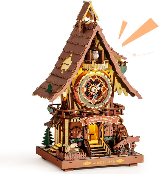 ROKR Cuckoo Clock Mechanical 3D Wooden Puzzle Kit for Adults, DIY Wooden Clock Model Building Set, Unique Home Decor Gift for Women Men