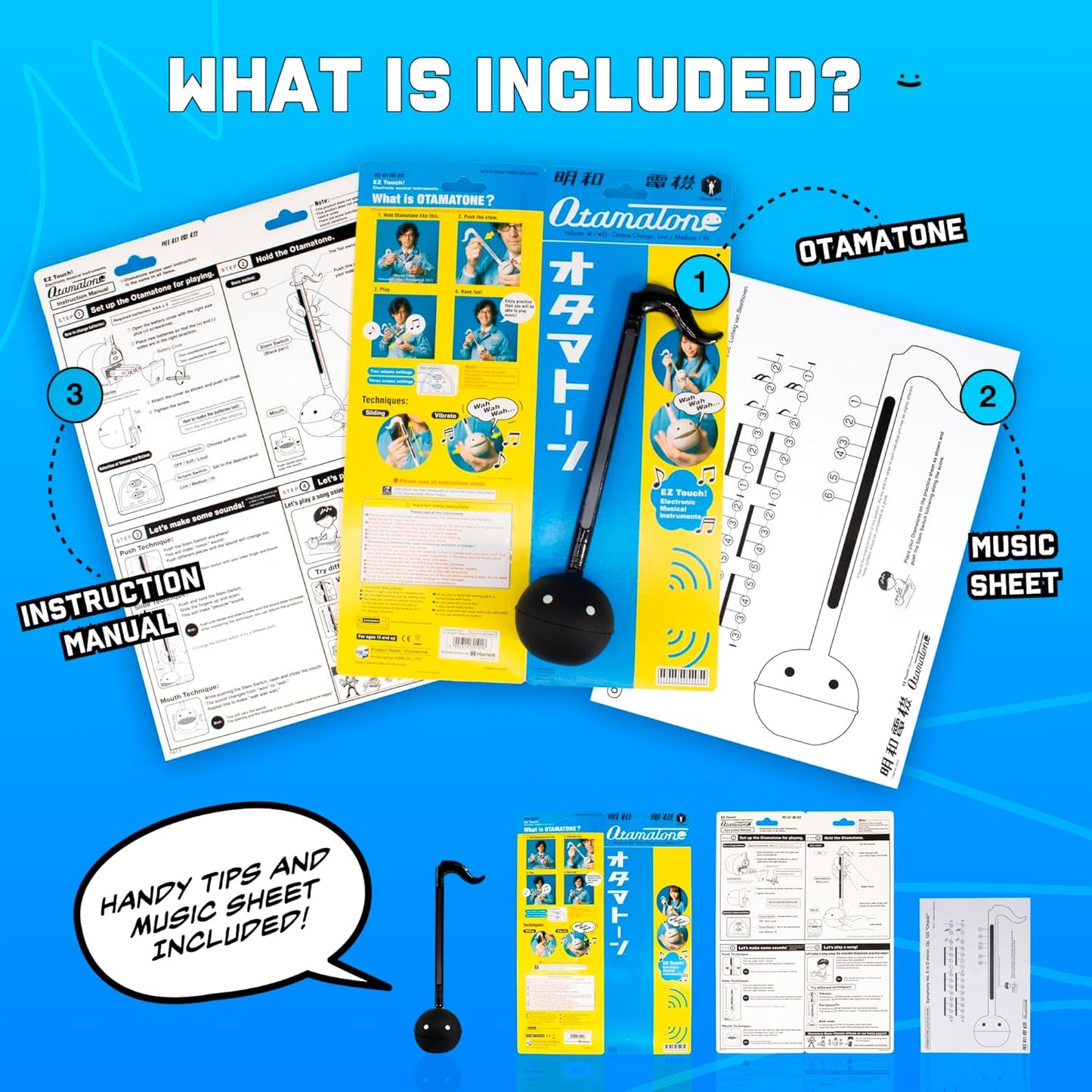 Otamatone Japanese Electronic Musical Instrument Portable Music Synthesizer from Japan by Maywa Denki Studio Award Winning, Educational Fun Gift for Children, Teens & Adults - Black