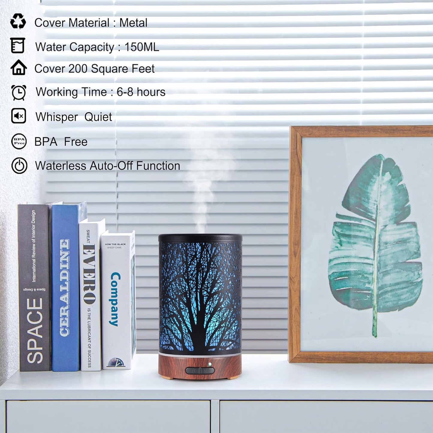 Essential Oils Diffuser for Home,150ML Aromatherapy Diffuser,Birthday Gifts for Women mom,Metal Cool Mist Humidifier with 7 Colors Lights Waterless Auto Off Air Diffusers(Tree)
