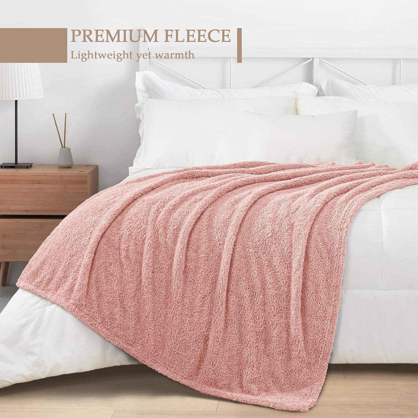 Exclusivo Mezcla Fleece Blanket for Couch, Soft and Cozy Queen Blankets for Women Men Girls Kids, Suitable for All Seasons, Dusty Pink, 90x90 Inches