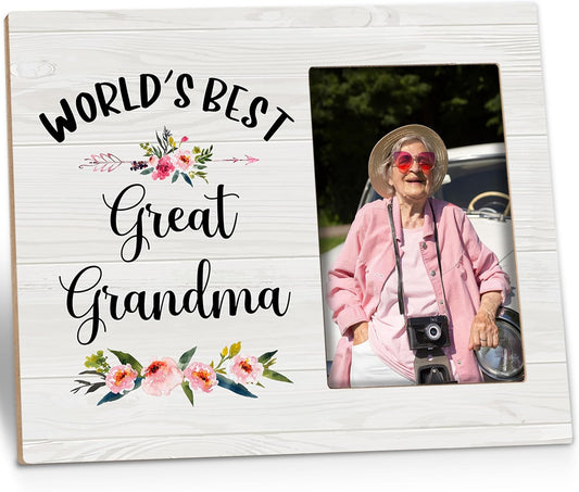 Great Grandma Picture Frame - Great Grandma Gifts, Great Grandma Baby Announcement Photo Frame, World's Best Great Grandma Wooden Frame for Tabletop or Wall Hanging 4x6 Photo