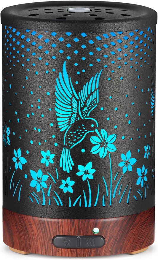 Essential Oils Diffuser,Aromatherapy Diffuser,Birthday Gifts for Women Mom Grandma,Metal Cool Mist Humidifier with 7 Colors Lights Waterless Auto Off Air Diffusers (C-Hummingbirds)