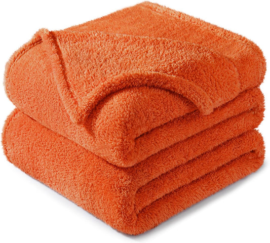 Exclusivo Mezcla Twin Size Flannel Fleece Blanket, Super Soft Velvet Plush Bed Blanket, Fuzzy Cozy and Warm for All Seasons, 60x80 Inches, Burnt Orange