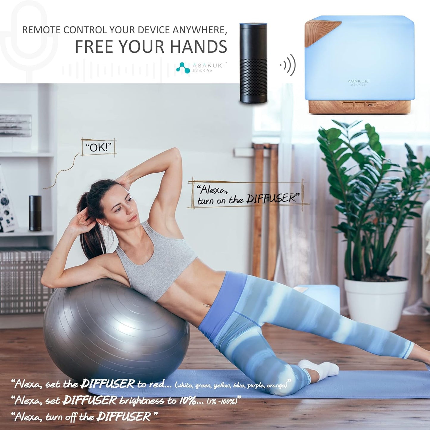 ASAKUKI Smart WiFi Essential Oil Aromatherapy Diffuser, Easy Connect with Alexa and Google Home Phone App Voice Control 700 ml Ultrasonic Diffuser, Create Schedules 7 LED Colors Humidifier