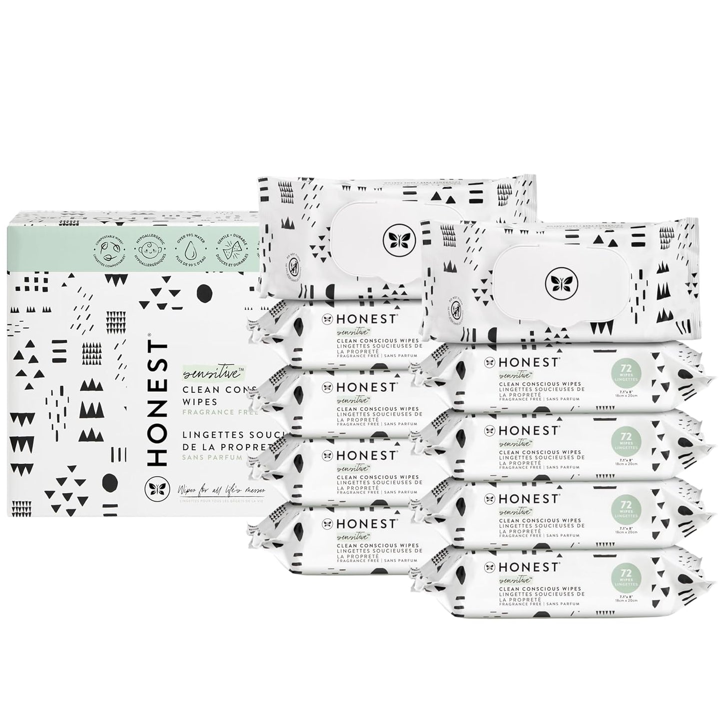 The Honest Company Clean Conscious Multi-Use Wipes | Hypoallergenic + Unscented for Sensitive Skin | Over 99% Water, Compostable, Plant Based, Baby Wipes | Pattern Play, 720 Count