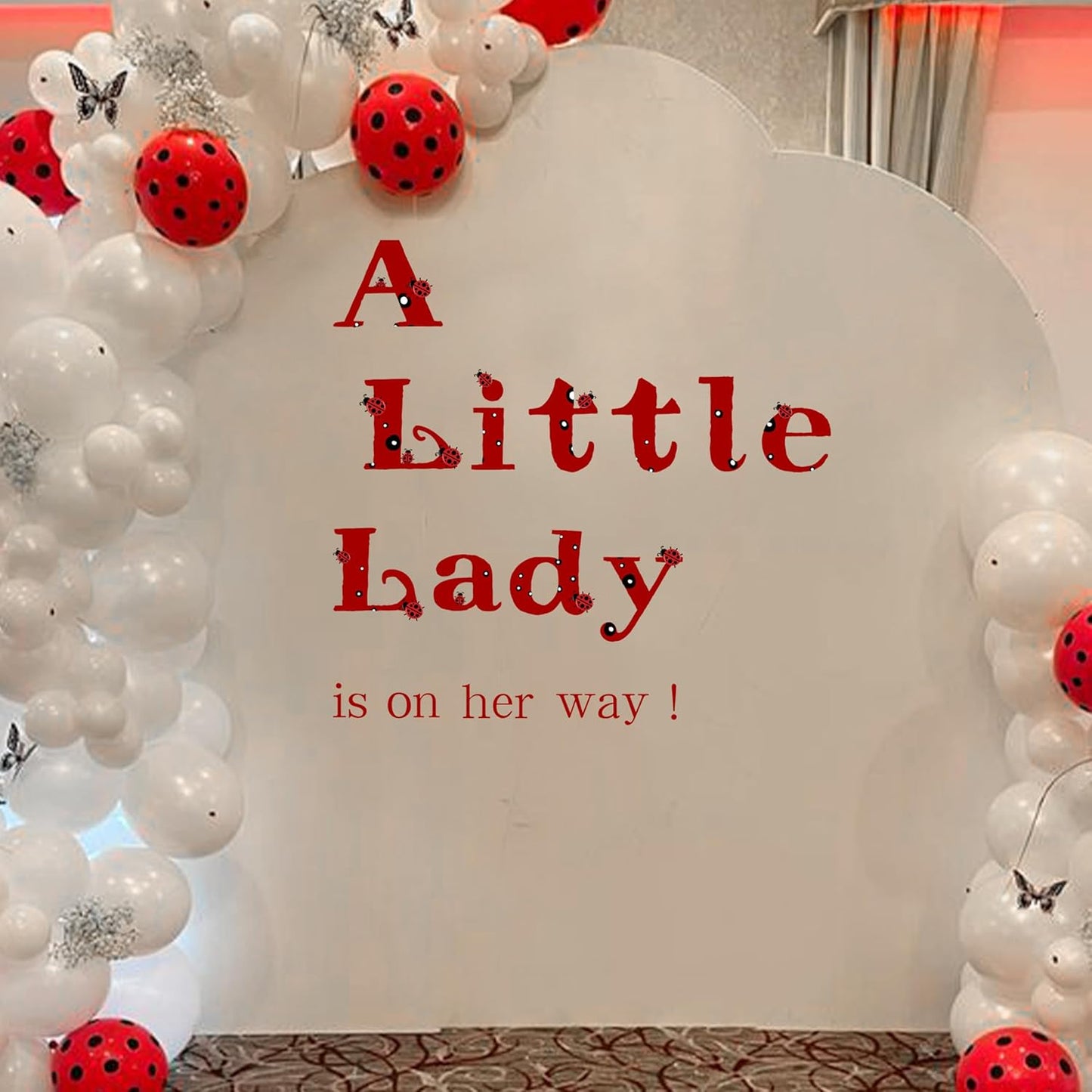 A Little Lady Is On Her Way Decal - Ladybug Party Decorations Supplies Wall Stickers, Girls Birthday/Baby Shower Party Decor Wall Decals, Balloon Arch Backdrop Decoration Ladybug Sign Stickers