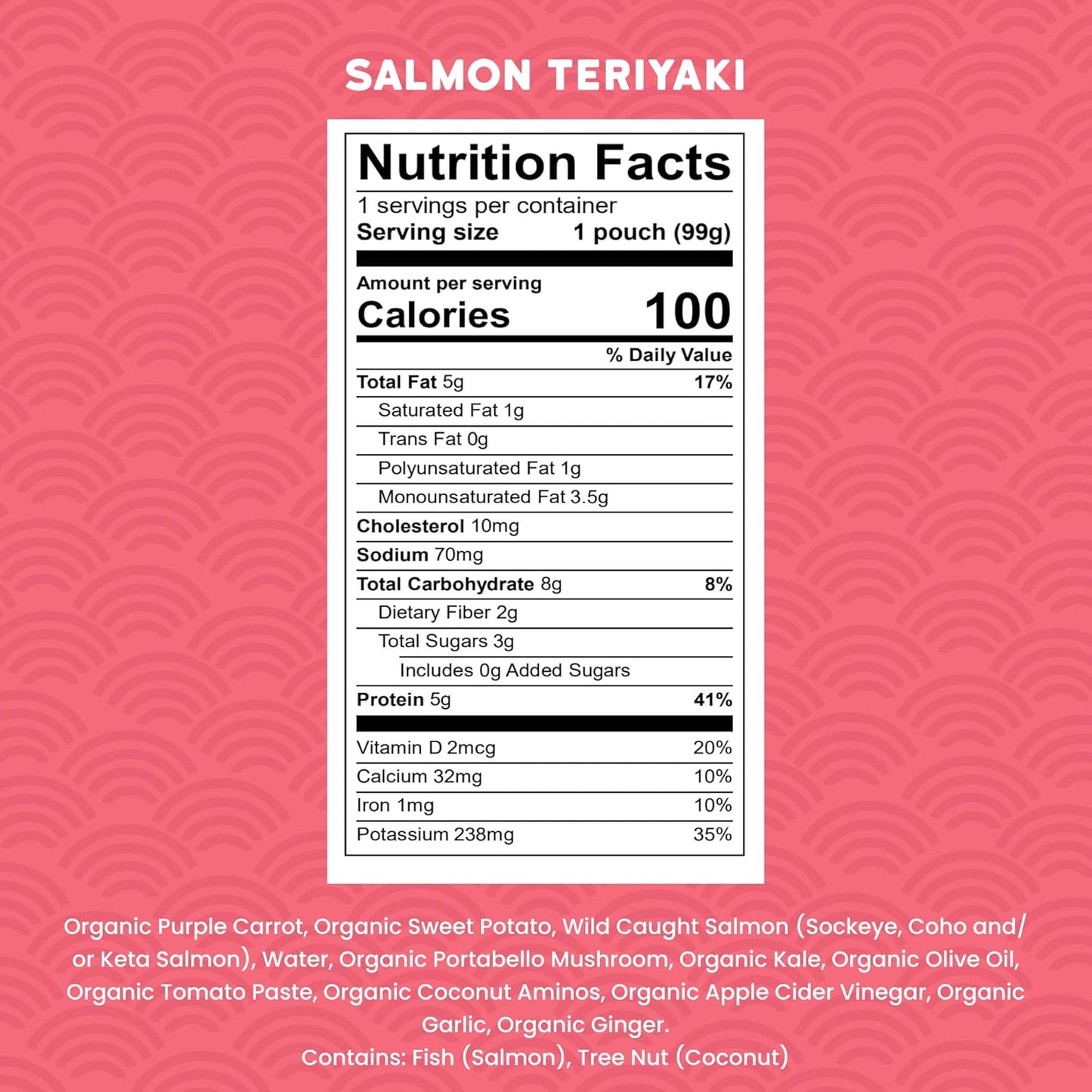 Serenity Kids 6+ Months Salmon Teriyaki Organic Baby Food Pouches - Ethically Sourced Salmon & Organic Veggies - No Added Sugar BPA-Free Baby Puree - 3.5 Oz, 12 Pack