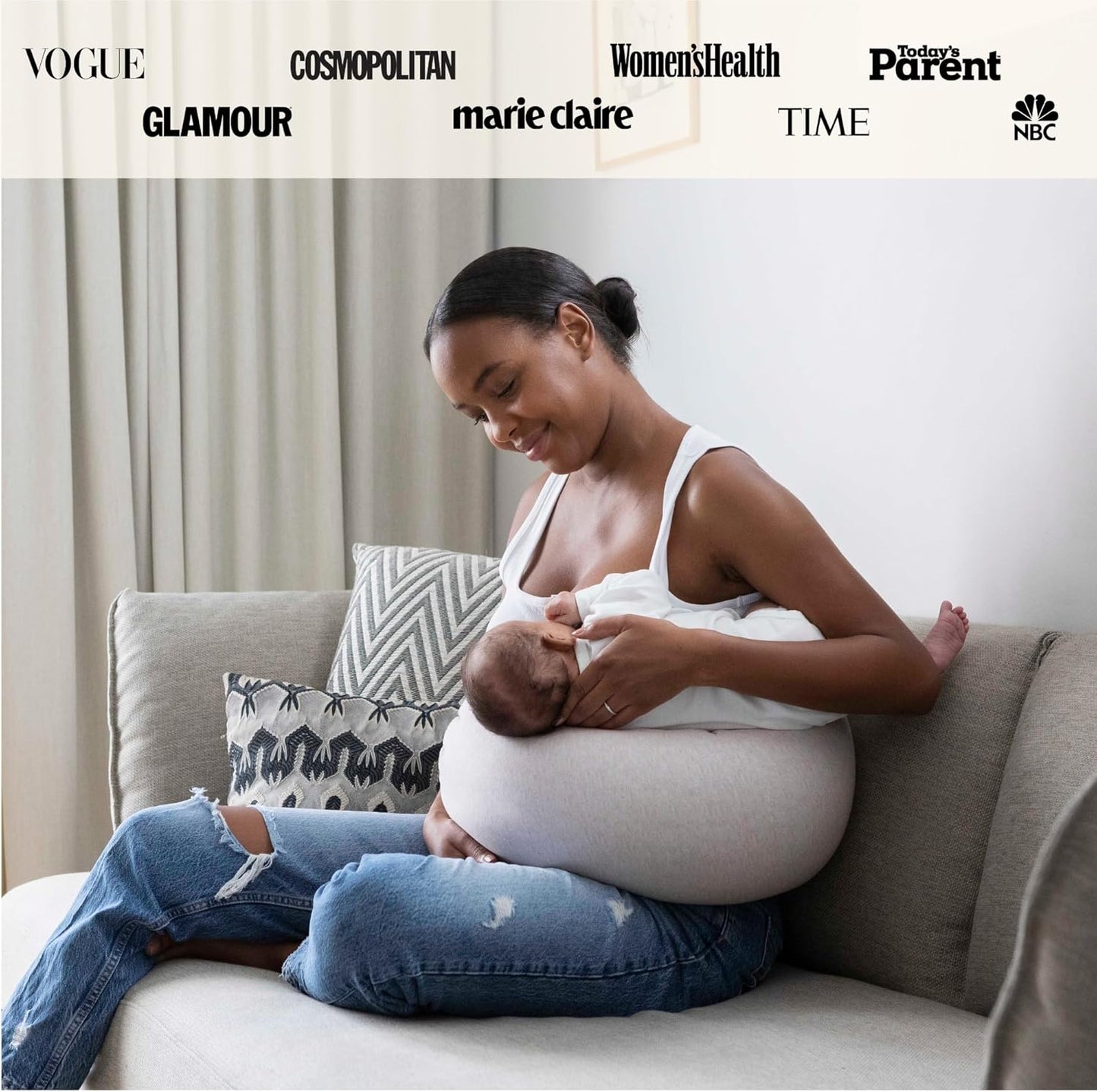 bbhugme Adjustable Nursing Pillow - Breastfeeding, Bottle Feeding, Baby Support - Adjustable Firmness and Fit - Washable Pillow Cover - Pink Melange…