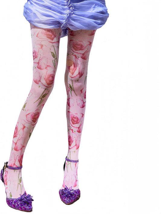 Sahabowi Women's Sheer Fashion Digital Print Fashions Stockings Metallic Silver Tights 1