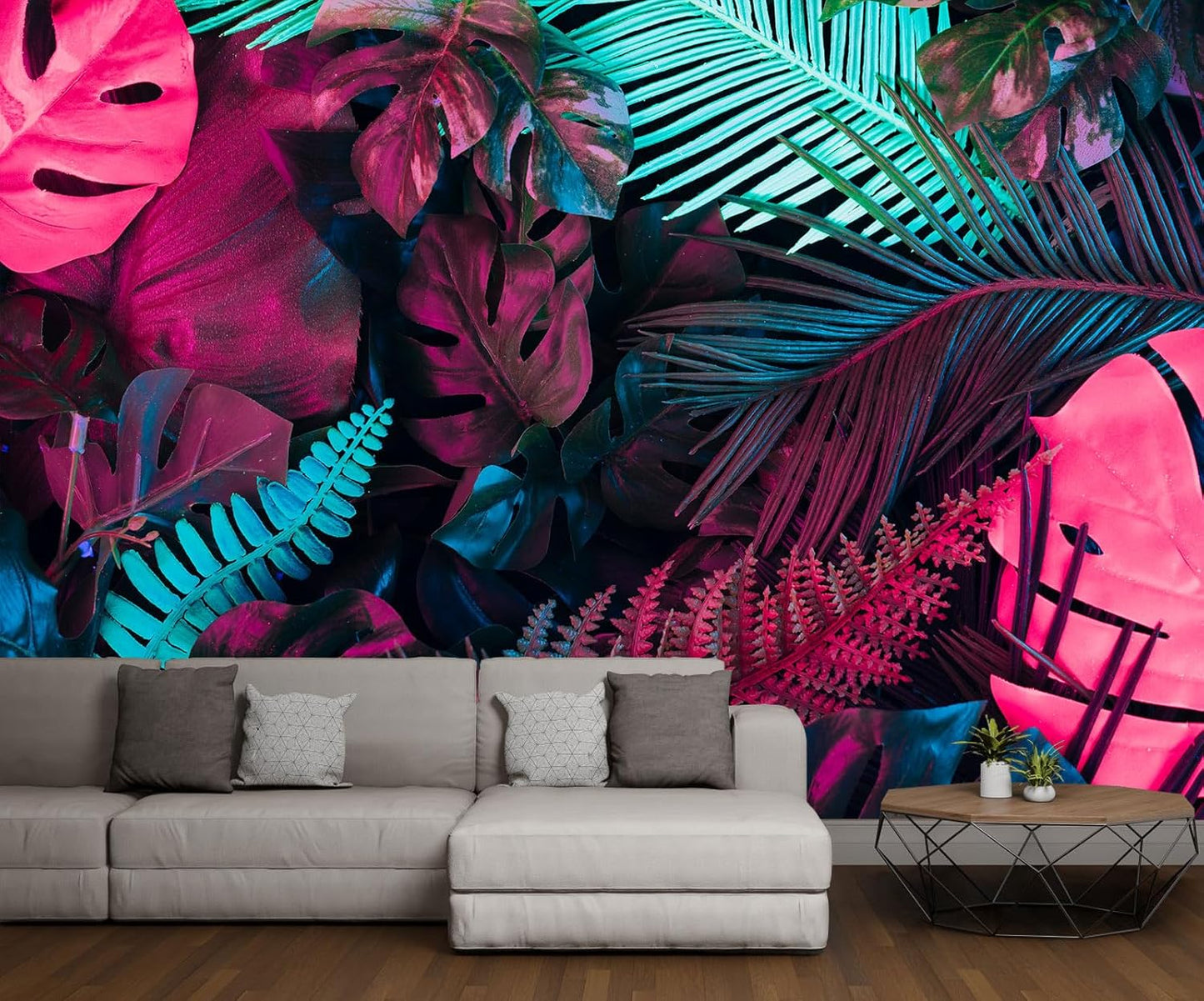 Tropical Plant Rose Red Banana Leaf Fabric Wallpaper Mural for Bedroom Living Room Basement(Not Self-Adhesive)