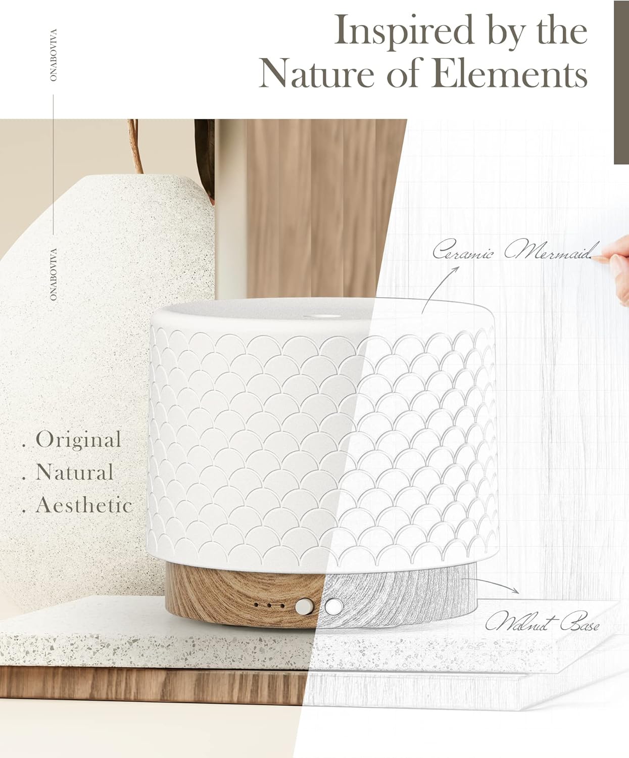 Essential Oil Diffuser, Aesthetic Ceramic Diffusers for Essential Oils,Ultrasonic 280ml Aroma Fragrance Diffuser with Cool Mist Humidifier Deffuser for Home,Office,Yoga,Bathroom,Modern Commercial