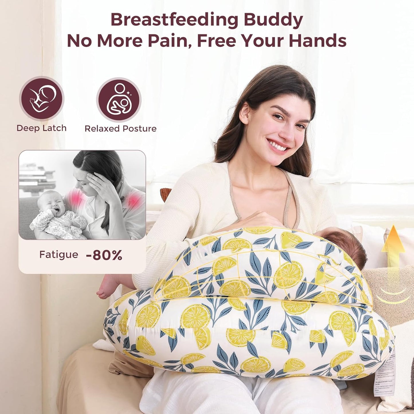 Momcozy Pioneering Safety Fence Nursing Pillow for Breastfeeding- Wider Feeding Pillows for More Support for Mom & Baby- Easier Nursing & Hand Free- Fit for All, Removable Cotton Cover