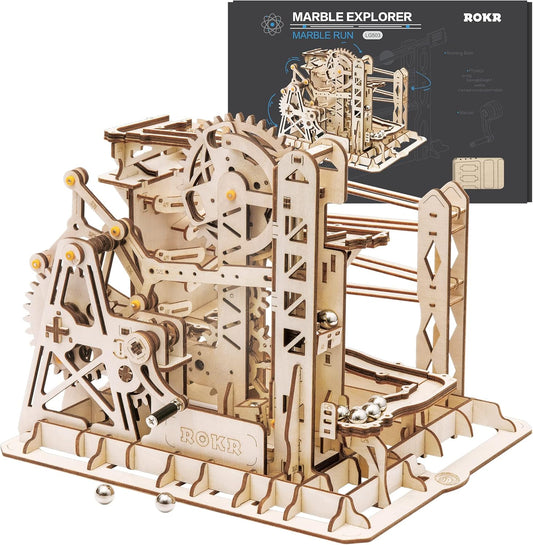 ROKR 3D Wooden Puzzles for Adults-Marble Run Model Building Kit-Wood Model Kit (LG503★Lift Coaster)