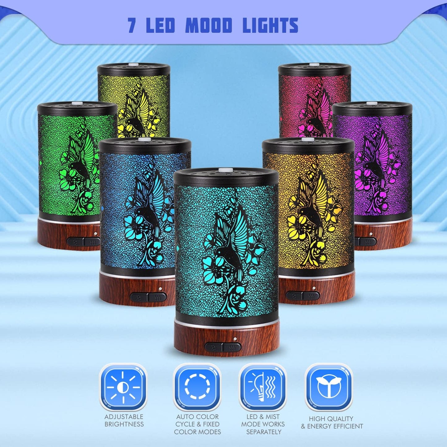 Essential Oils Diffuser,Aromatherapy Diffuser,Birthday Gifts for Women Mom Grandma,Metal Cool Mist Humidifier with 7 Colors Lights Waterless Auto Off Air Diffusers (A-Hummingbird)
