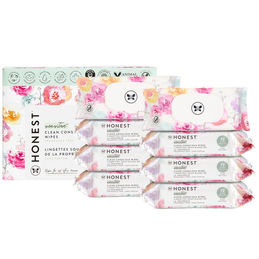 The Honest Company Clean Conscious Multi-Use Wipes | Hypoallergenic + Unscented for Sensitive Skin | Over 99% Water, Compostable, Plant Based, Baby Wipes | Rose Blossom, 576 Count