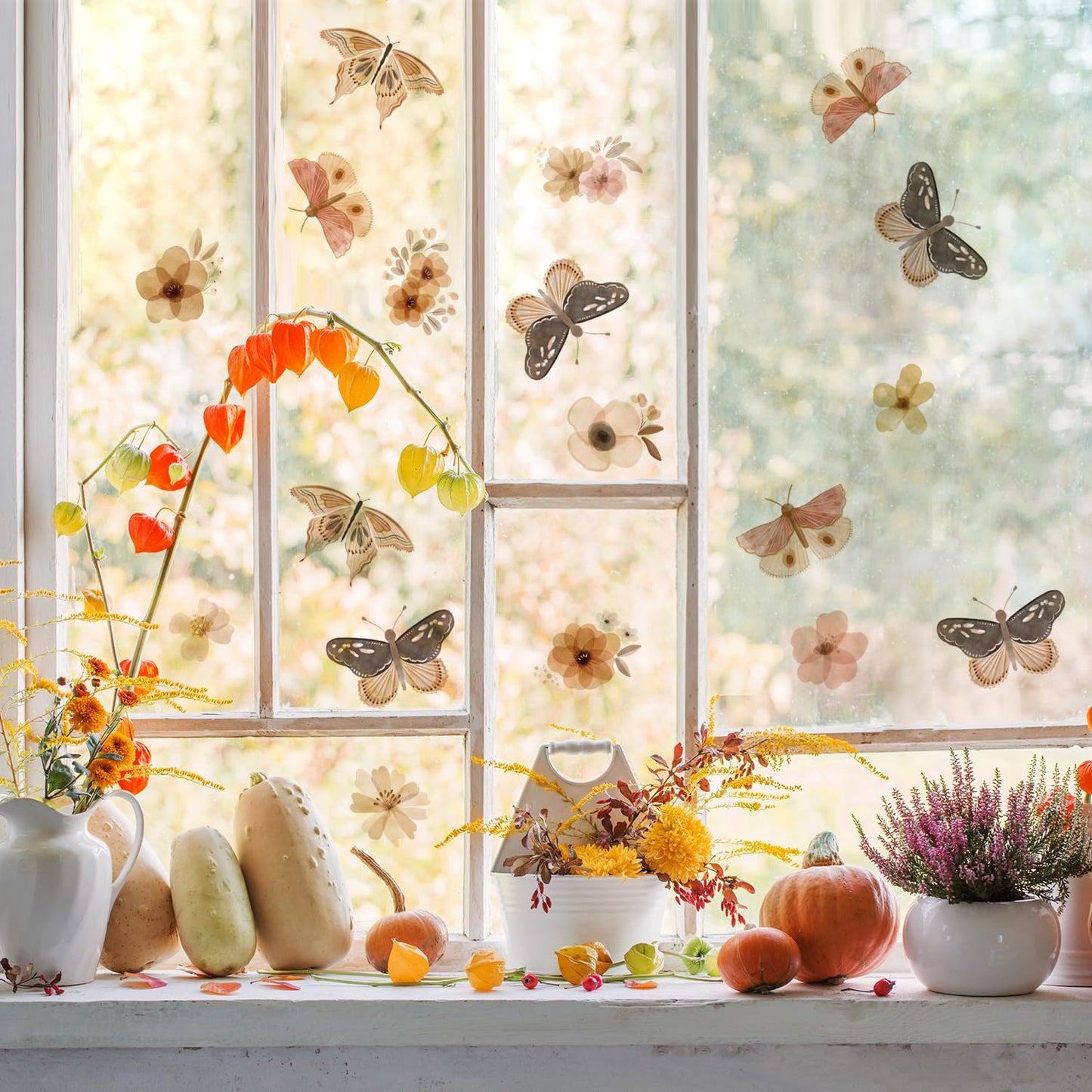 YouRfocus Butterfly and Flower Wall Decals – 72 Decals, Removable Floral Wall Stickers for Bedroom, Nursery, Girls Room, Boho Nature Decor, Reusable Home Decoration (12 Sheets)