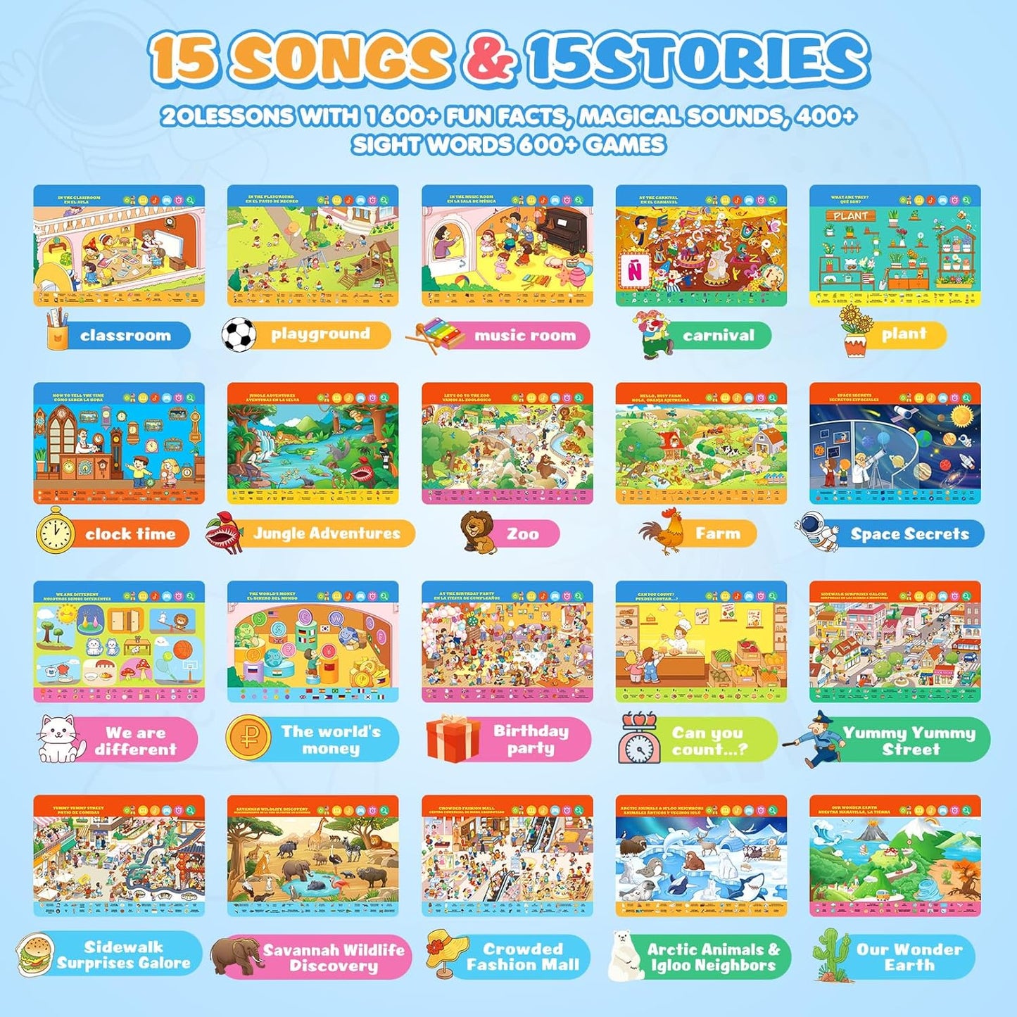 Interactive Search and Find Activity Books for Kids Ages 3-5, Toddler Travel Games Toys for Car Airplane, Road Trip Activities for Kids 4-8, Educational Preschool Learning Toys Gift with a Talking Pen