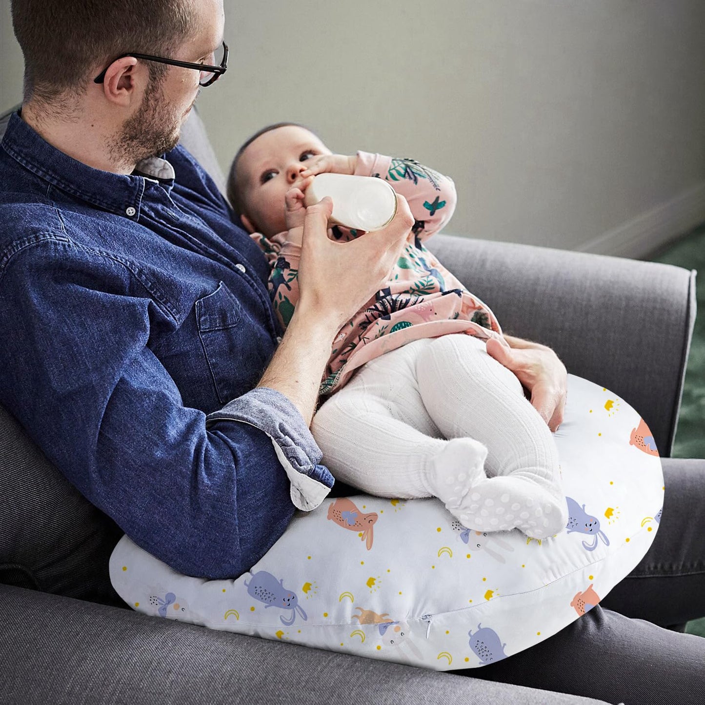 Little Grape Land Nursing Pillow for Infants, Breastfeeding Pillows, Baby Support Pillow for Nursing, Bottle Feeding, Tummy Time with Machine Washable Cover & Breathable Filling (Rabbit)