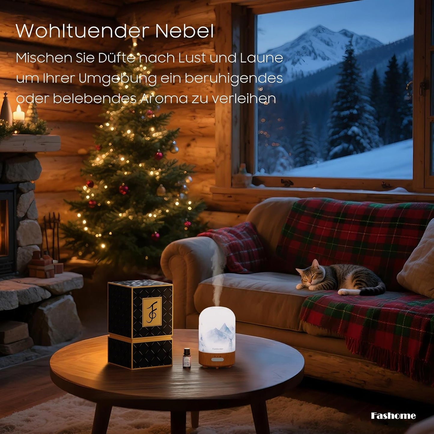 Aromatherapy Essential Oil Diffuser with Lavender Oils, 6 in 1 Ultrasonic 100ML Aromatherapy Scent Humidifier Vaporizer with Dense fine Mist, Timer, Auto-Off (Winter-Lavender)