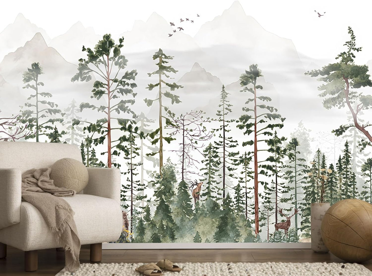 Green Forest Woodland Wallpaper Wall Mural for Nursery Room Girls Room Boys Room(Not Self-Adhesive)
