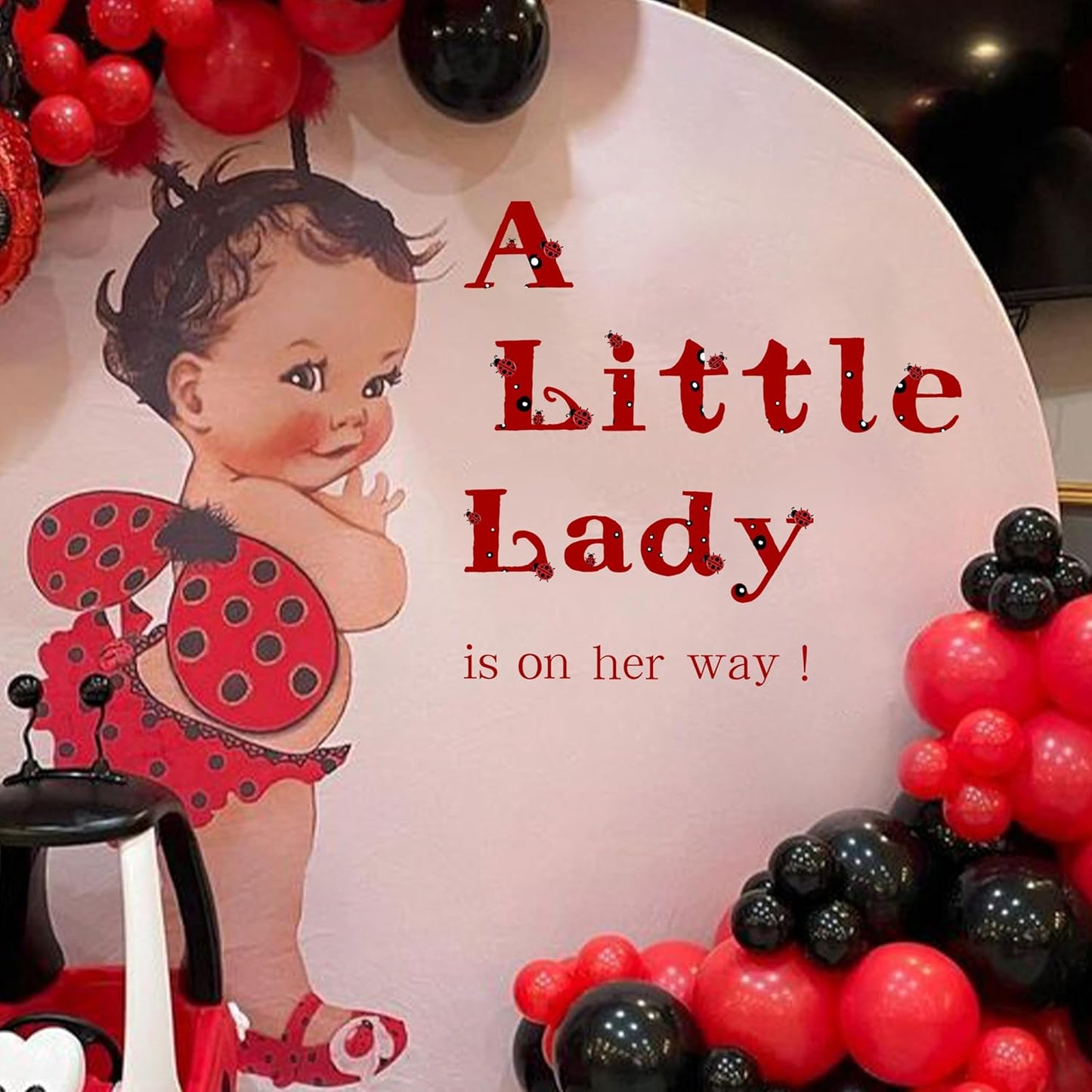 A Little Lady Is On Her Way Decal - Ladybug Party Decorations Supplies Wall Stickers, Girls Birthday/Baby Shower Party Decor Wall Decals, Balloon Arch Backdrop Decoration Ladybug Sign Stickers