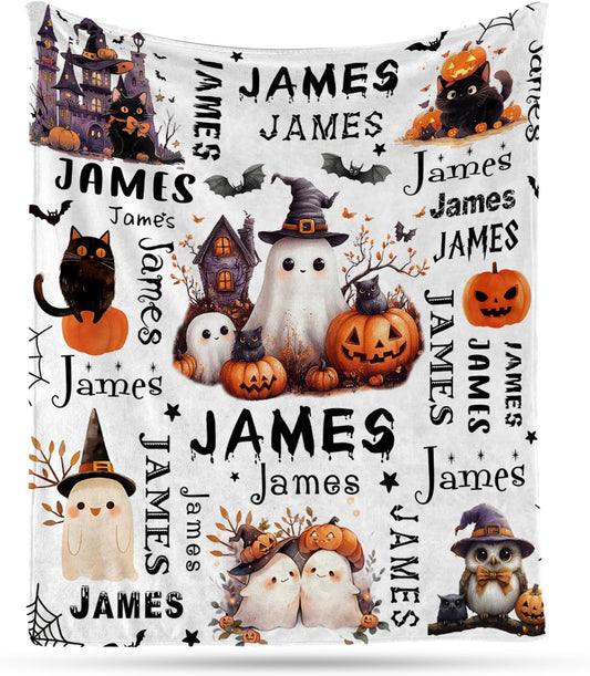 Ship Next Day, Custom Halloween Blanket - Printed in USA, Personalized Baby Blankets with Name, Gift for Kids Boys Girls, Unique Present for Birthday, Christmas, Halloween Bats Toddler Blanket