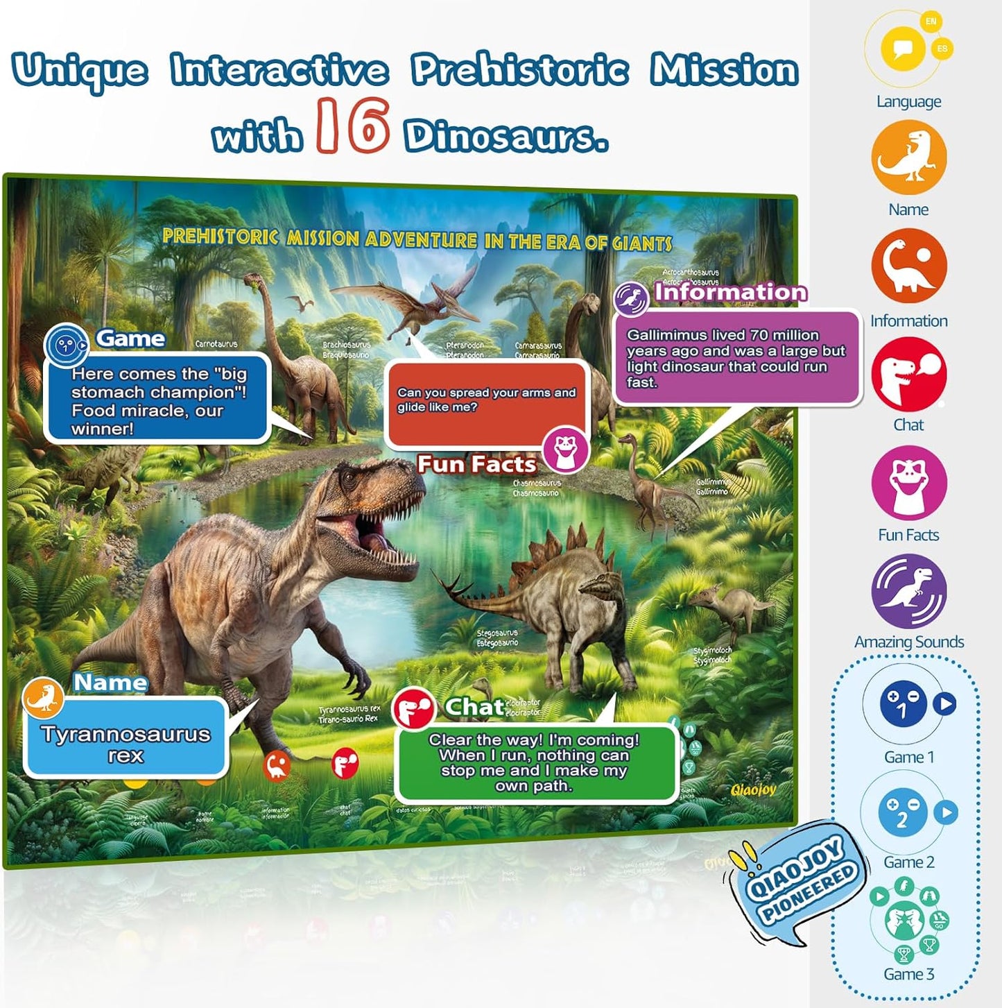 Interactive Dinosaur Toys Learning Poster, Dinosaur Talking Poster, Bilingual Dinosaur Talking Educational Children Toy with Sound Effects, Dinosaur Toys for Ages 3-12, Best Dinosaur Party Gift