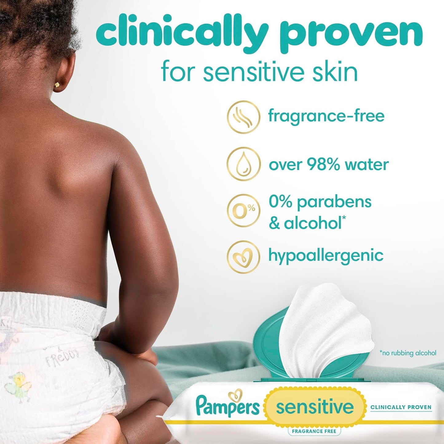 Pampers Baby Wipes, Sensitive, Water Based Wipe, Clinically Proven, Hypoallergenic, and Unscented for Babies, 1344 Wipes Total (16 Flip-Top Packs) [Packaging May Vary]