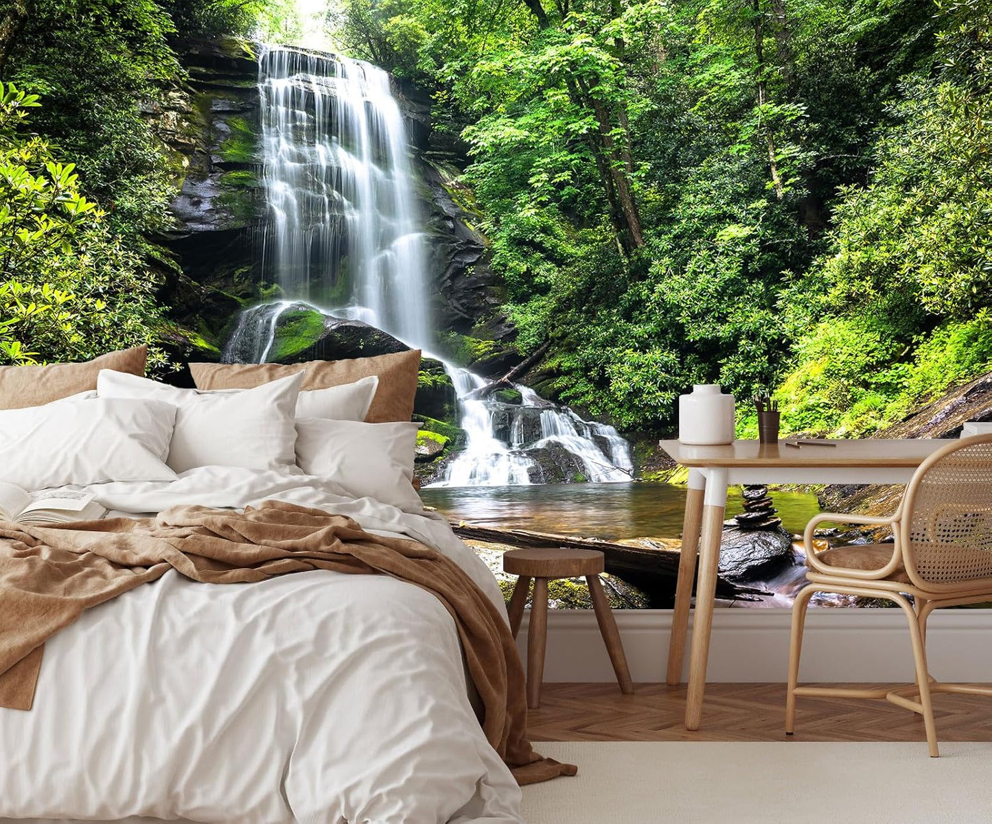 Waterfall Wallpaper Natural Landscape Lake Green Forest Wall Mural for Living Room Bedroom Dining Room Basement(Not Self-Adhesive)