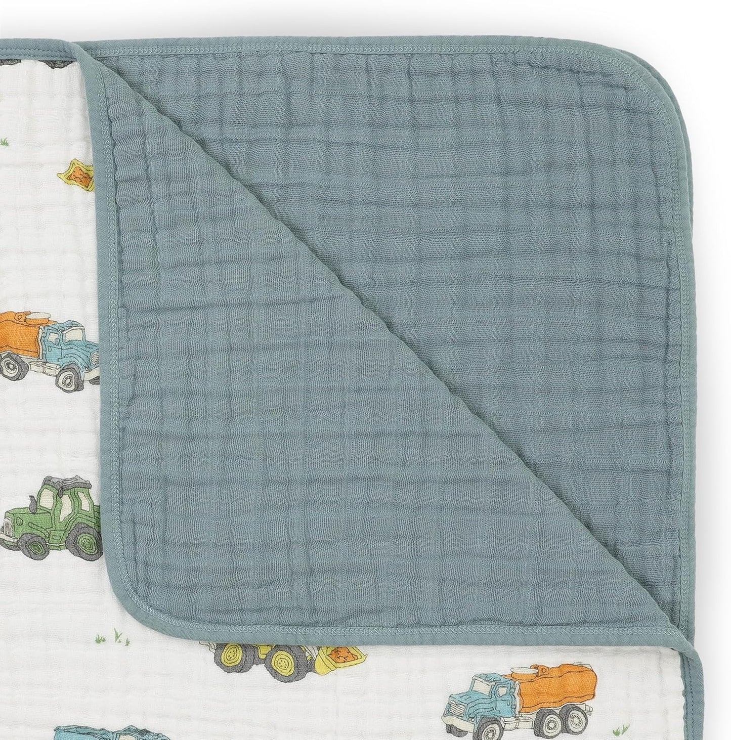 Little Unicorn Original Premium Cotton Quilt | Multi-Layered & Extra-Soft Muslin Fabric |for Babies & Toddlers (Work Trucks)